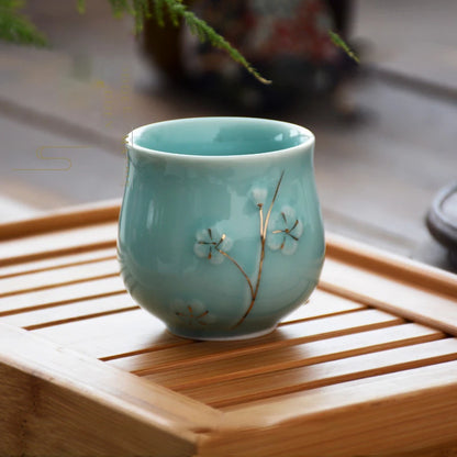 2 pcs/lot Boutique Ceramic Teacup Water cup with handle Chinese Handmade tea bowl Single cup Master Cups Home drinking Teaware