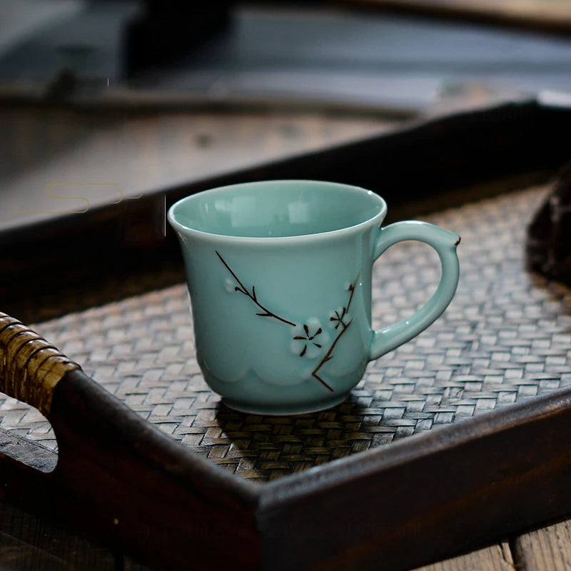 2 pcs/lot Boutique Ceramic Teacup Water cup with handle Chinese Handmade tea bowl Single cup Master Cups Home drinking Teaware