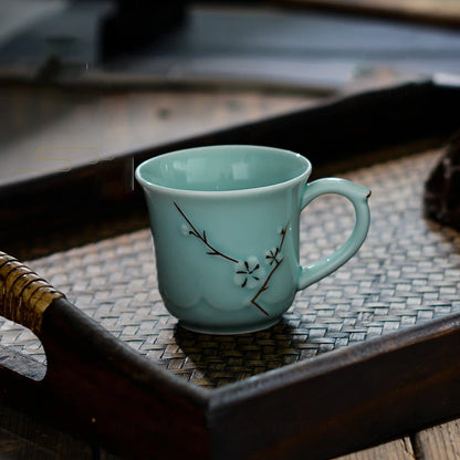 2 pcs/lot Boutique Ceramic Teacup Water cup with handle Chinese Handmade tea bowl Single cup Master Cups Home drinking Teaware