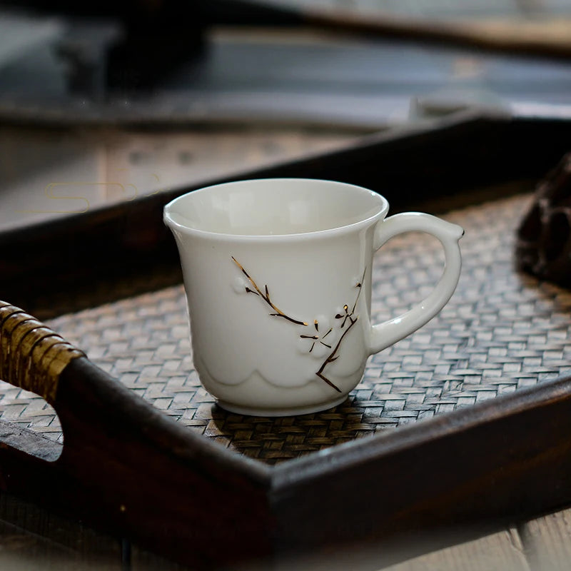 2 pcs/lot Boutique Ceramic Teacup Water cup with handle Chinese Handmade tea bowl Single cup Master Cups Home drinking Teaware
