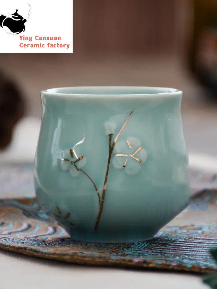 2 pcs/lot Boutique Ceramic Teacup Water cup with handle Chinese Handmade tea bowl Single cup Master Cups Home drinking Teaware