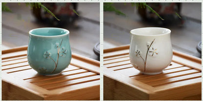 2 pcs/lot Boutique Ceramic Teacup Water cup with handle Chinese Handmade tea bowl Single cup Master Cups Home drinking Teaware