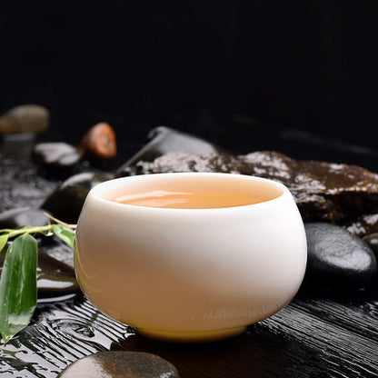 2 pcs/lot Chinese style Teacup Handmade White porcelain Solid color Tea Bowl Ceramic Tea set Accessories Personal Single Cup