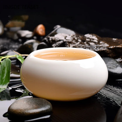 2 pcs/lot Chinese style Teacup Handmade White porcelain Solid color Tea Bowl Ceramic Tea set Accessories Personal Single Cup