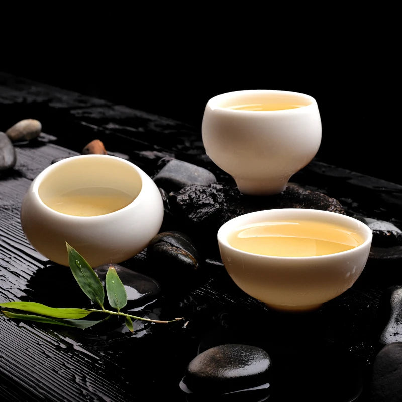 2 pcs/lot Chinese style Teacup Handmade White porcelain Solid color Tea Bowl Ceramic Tea set Accessories Personal Single Cup
