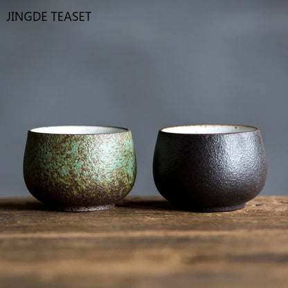 2 pcs/lot Japanese-style Ceramic Teacup Handmade Boutique Pottery Tea Bowl Tea ceremony Accessories Portable Personal Single Cup