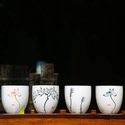 2 pcs/lot Retro Handmade Ceramic Teacup Hand painted lotus pattern Tea Bowl Chinese Porcelain Tea set Accessories Master Teacup