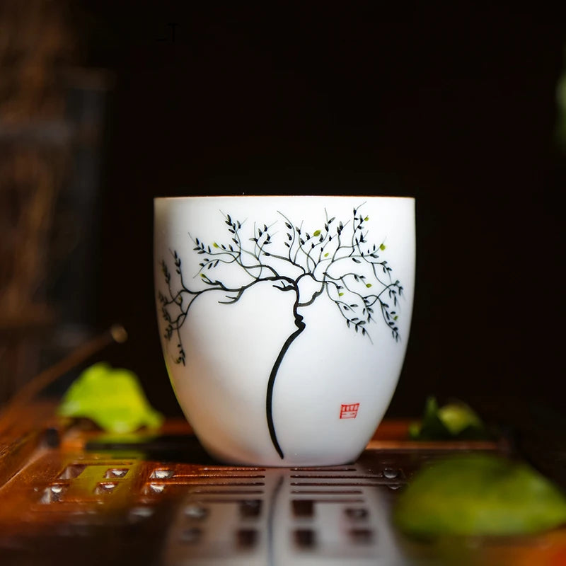 2 pcs/lot Retro Handmade Ceramic Teacup Hand painted lotus pattern Tea Bowl Chinese Porcelain Tea set Accessories Master Teacup