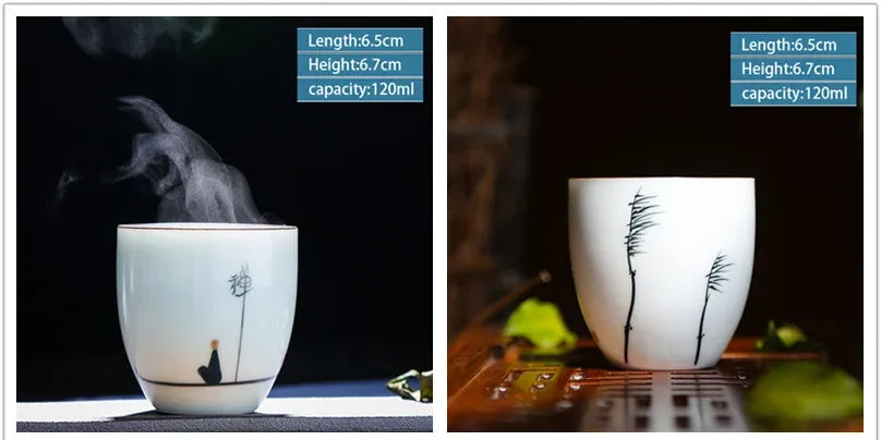 2 pcs/lot Retro Handmade Ceramic Teacup Hand painted lotus pattern Tea Bowl Chinese Porcelain Tea set Accessories Master Teacup