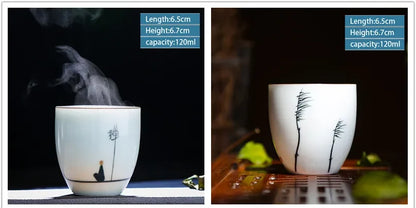 2 pcs/lot Retro Handmade Ceramic Teacup Hand painted lotus pattern Tea Bowl Chinese Porcelain Tea set Accessories Master Teacup