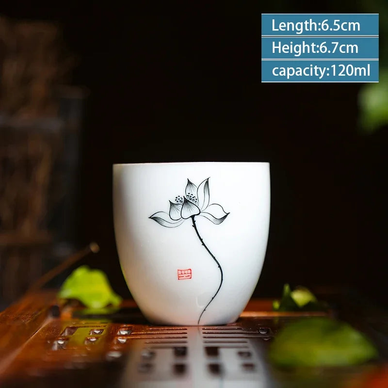 2 pcs/lot Retro Handmade Ceramic Teacup Hand painted lotus pattern Tea Bowl Chinese Porcelain Tea set Accessories Master Teacup