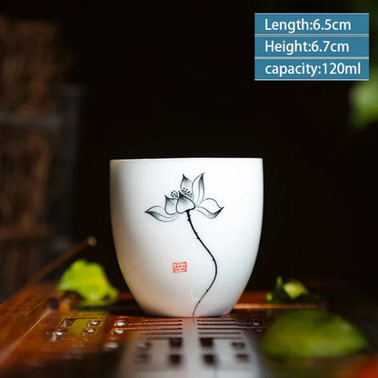 2 pcs/lot Retro Handmade Ceramic Teacup Hand painted lotus pattern Tea Bowl Chinese Porcelain Tea set Accessories Master Teacup