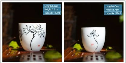 2 pcs/lot Retro Handmade Ceramic Teacup Hand painted lotus pattern Tea Bowl Chinese Porcelain Tea set Accessories Master Teacup