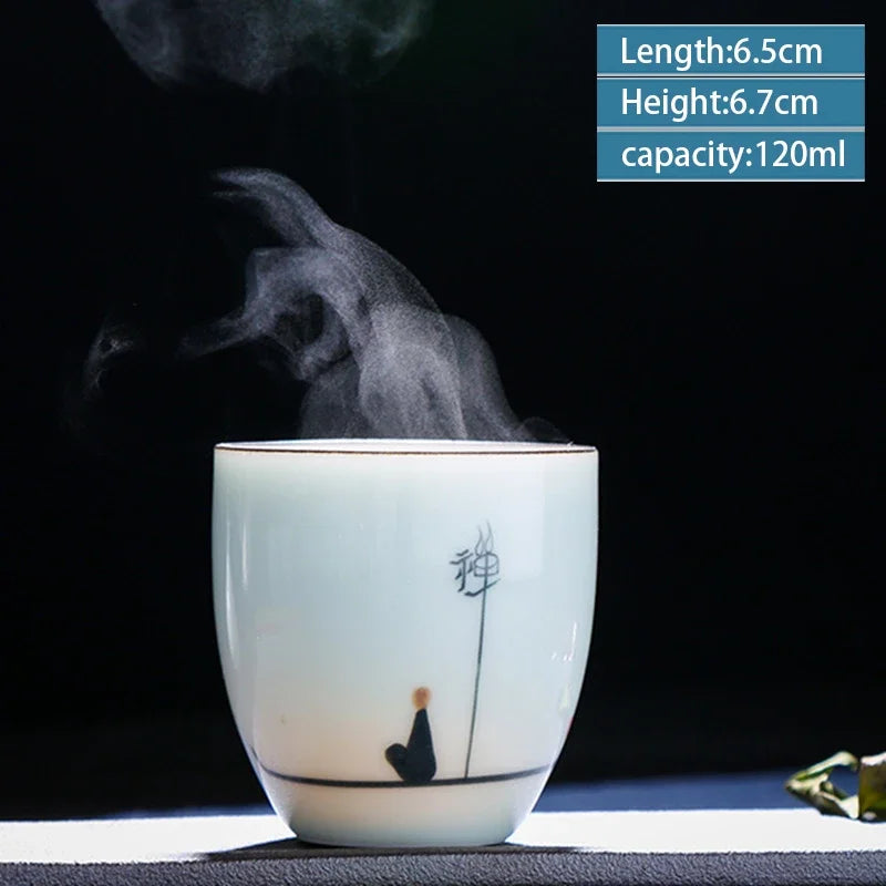 2 pcs/lot Retro Handmade Ceramic Teacup Hand painted lotus pattern Tea Bowl Chinese Porcelain Tea set Accessories Master Teacup