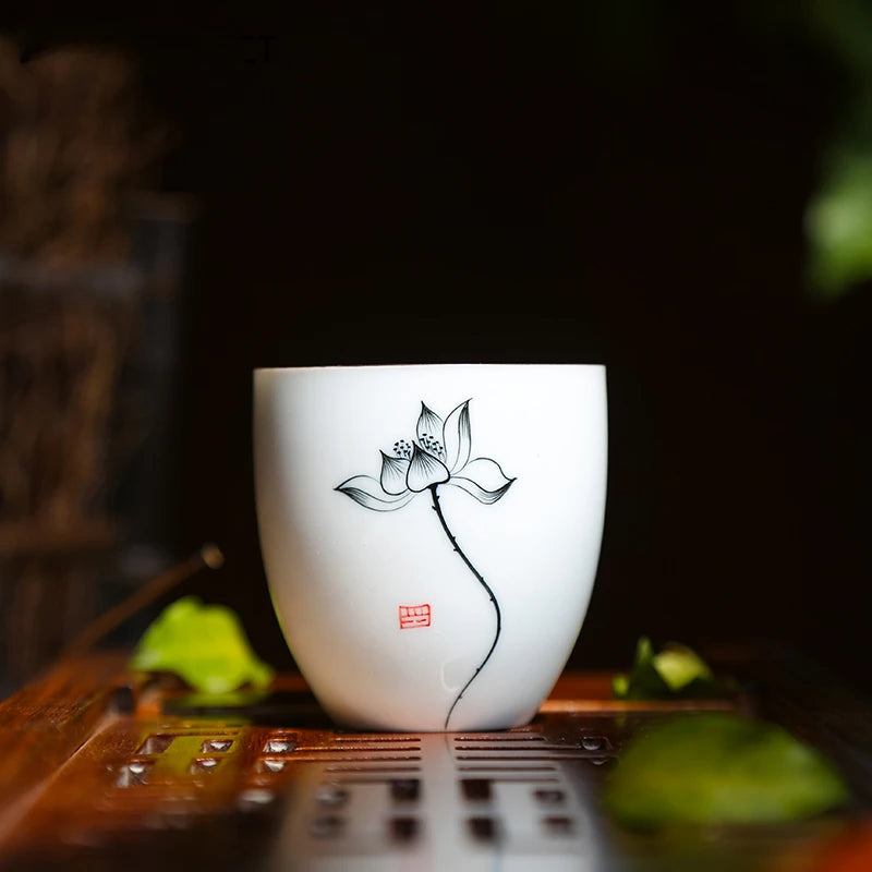 2 pcs/lot Retro Handmade Ceramic Teacup Hand painted lotus pattern Tea Bowl Chinese Porcelain Tea set Accessories Master Teacup