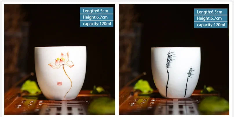 2 pcs/lot Retro Handmade Ceramic Teacup Hand painted lotus pattern Tea Bowl Chinese Porcelain Tea set Accessories Master Teacup
