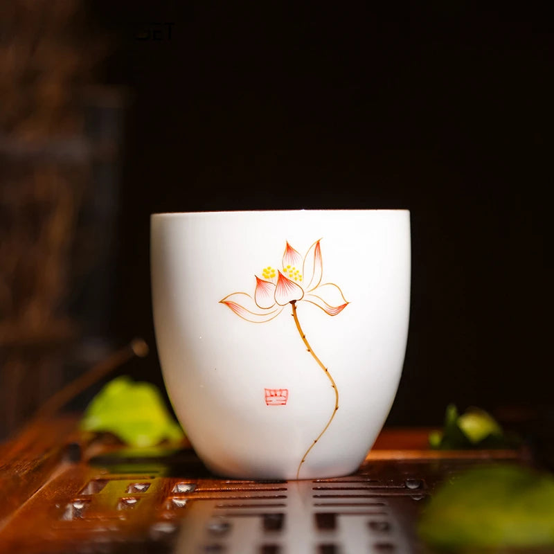 2 pcs/lot Retro Handmade Ceramic Teacup Hand painted lotus pattern Tea Bowl Chinese Porcelain Tea set Accessories Master Teacup