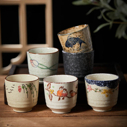 2 pcs/set Japanese Ceramic Teacup Coffee cup Retro Handmade Tea Bowl Chinese Tea set Accessories Personal Single Cup Drinkware