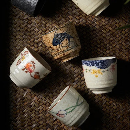 2 pcs/set Japanese Ceramic Teacup Coffee cup Retro Handmade Tea Bowl Chinese Tea set Accessories Personal Single Cup Drinkware