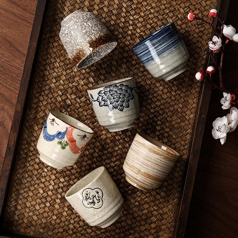 2 pcs/set Japanese Ceramic Teacup Coffee cup Retro Handmade Tea Bowl Chinese Tea set Accessories Personal Single Cup Drinkware