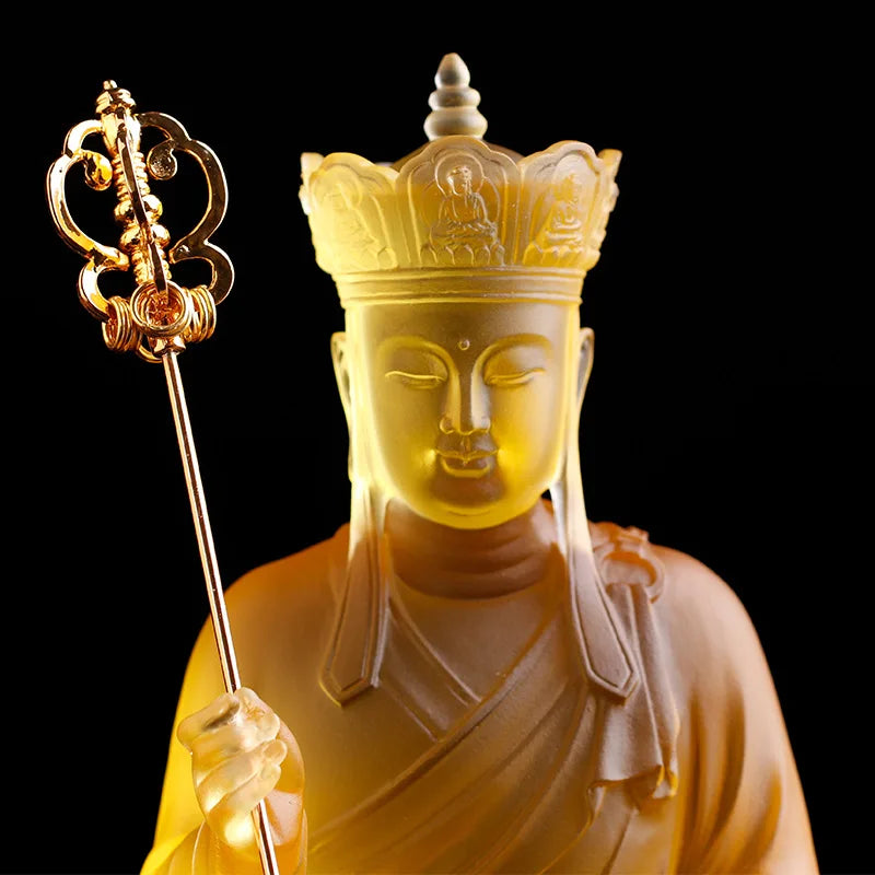 20-23.5cm Coloured Glaze Ksitigarbha Bodhisattva Buddha Statue Home Buddhist Hall Temple Worship Ornament