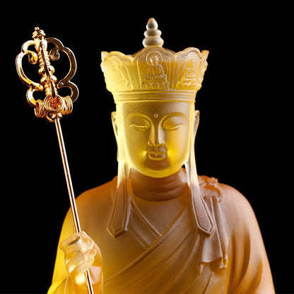 20-23.5cm Coloured Glaze Ksitigarbha Bodhisattva Buddha Statue Home Buddhist Hall Temple Worship Ornament