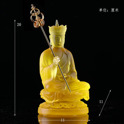 20-23.5cm Coloured Glaze Ksitigarbha Bodhisattva Buddha Statue Home Buddhist Hall Temple Worship Ornament