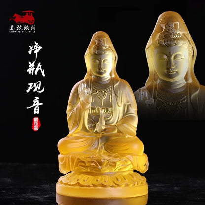 20/23cm high Coloured glaze Clean Bottle Avalokitesvara Statue Guanyin Worship Good Luck Ornament