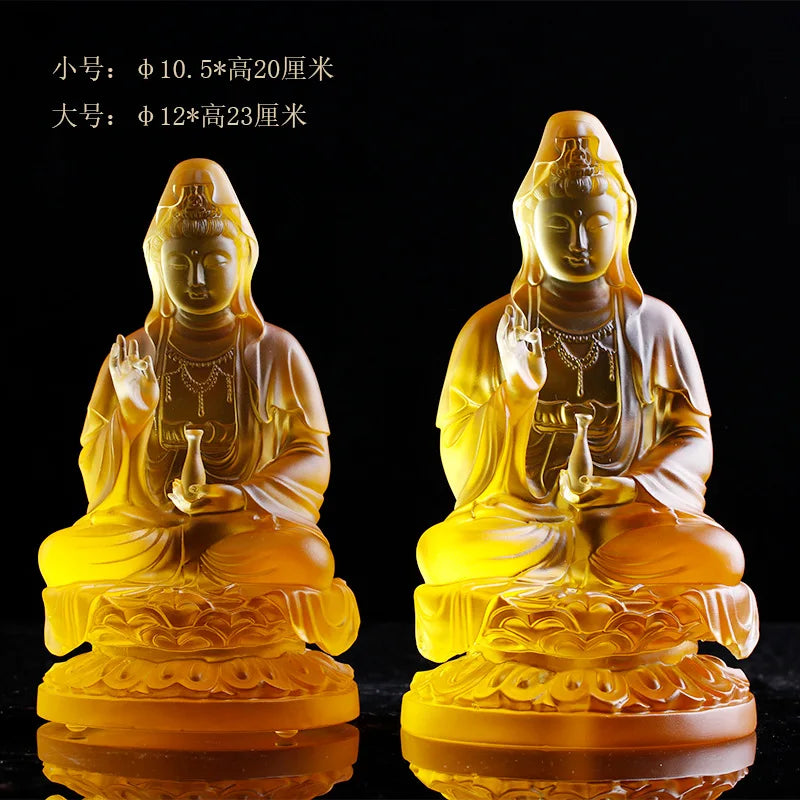 20/23cm high Coloured glaze Clean Bottle Avalokitesvara Statue Guanyin Worship Good Luck Ornament