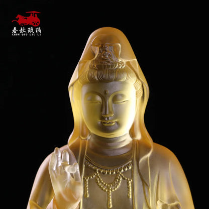 20/23cm high Coloured glaze Clean Bottle Avalokitesvara Statue Guanyin Worship Good Luck Ornament