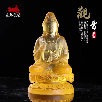 20/23cm high Coloured glaze Clean Bottle Avalokitesvara Statue Guanyin Worship Good Luck Ornament