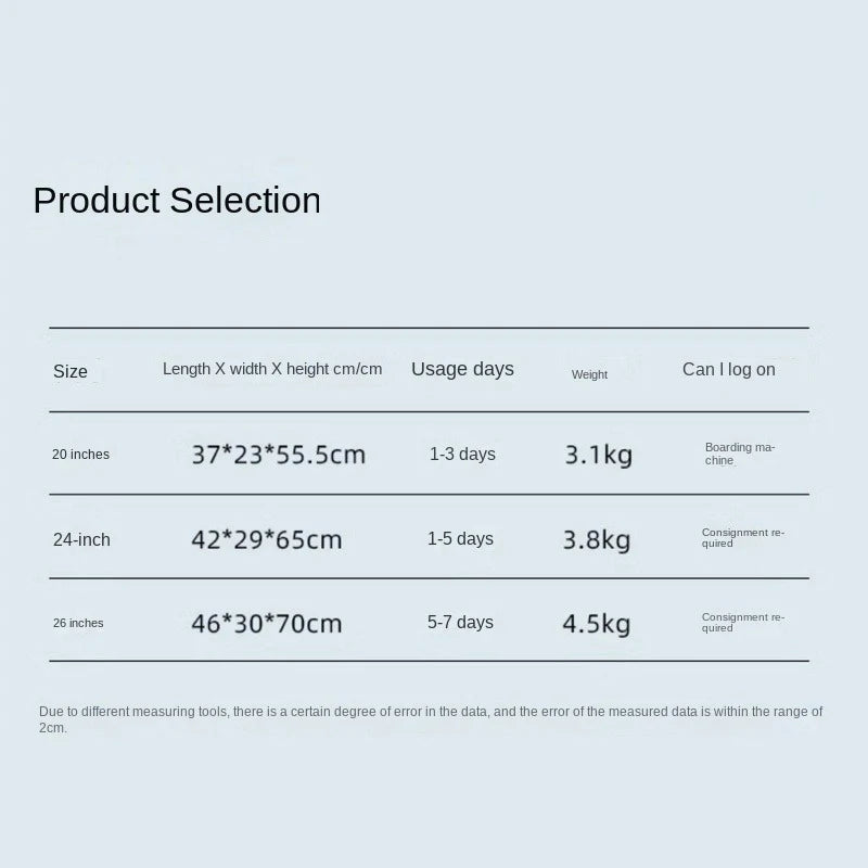 20/24/26 Inch Travel Suitcase Trolley Case Front Opening Rolling Luggage Password Box Suitcase Boarding Case Computer Bag