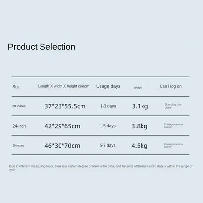 20/24/26 Inch Travel Suitcase Trolley Case Front Opening Rolling Luggage Password Box Suitcase Boarding Case Computer Bag