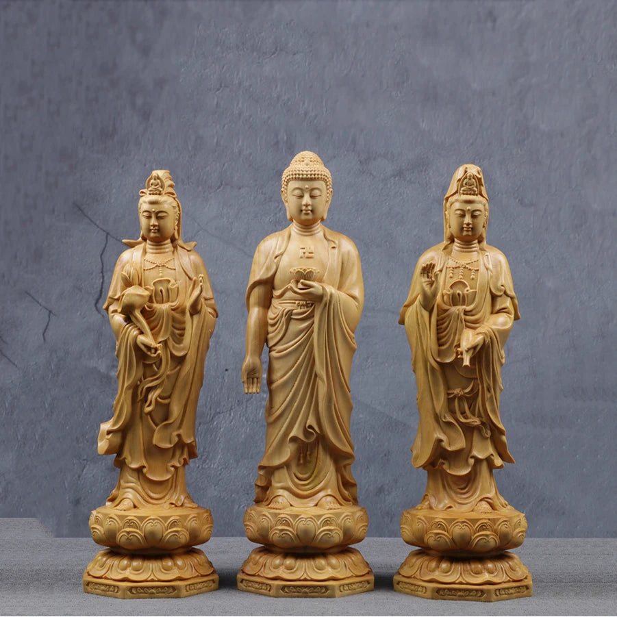 20/25/35CM Three Buddhas Feng Shui Three Western Saints Arts Crafts Guanyin Bodhisattva Buddha