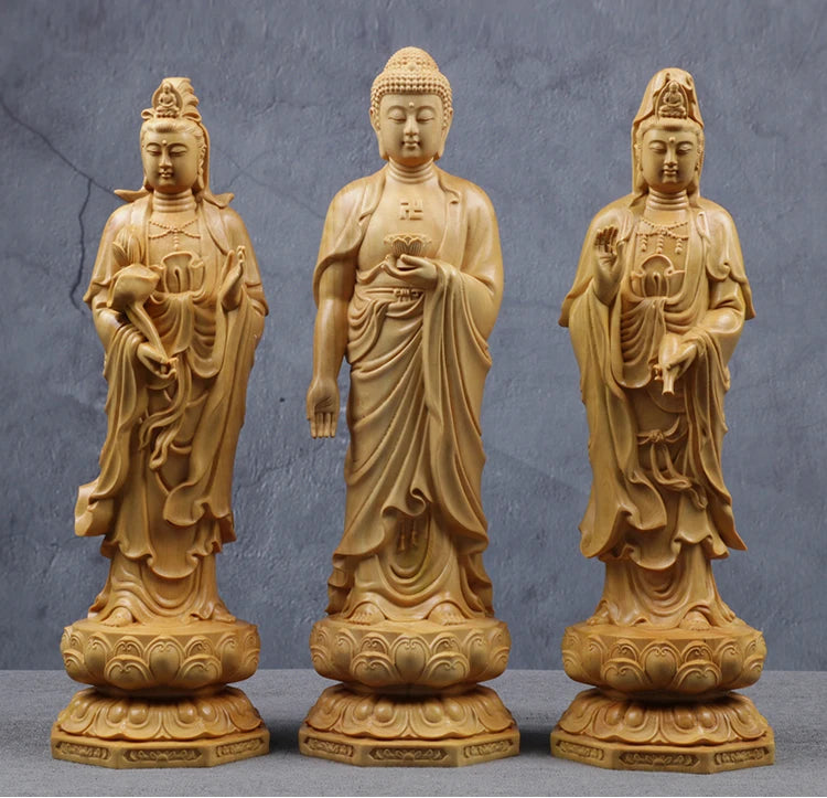 20/25/35CM Three Buddhas Feng Shui Three Western Saints Arts Crafts Guanyin Bodhisattva Buddha