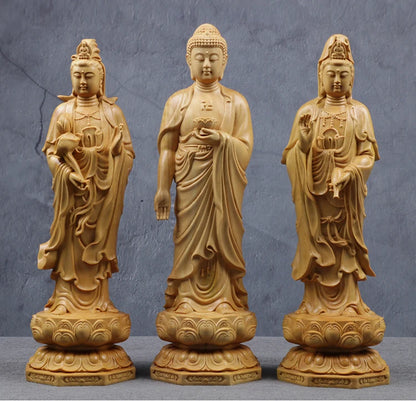 20/25/35CM Three Buddhas Feng Shui Three Western Saints Arts Crafts Guanyin Bodhisattva Buddha