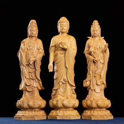 20/25/35CM Three Buddhas Feng Shui Three Western Saints Arts Crafts Guanyin Bodhisattva Buddha