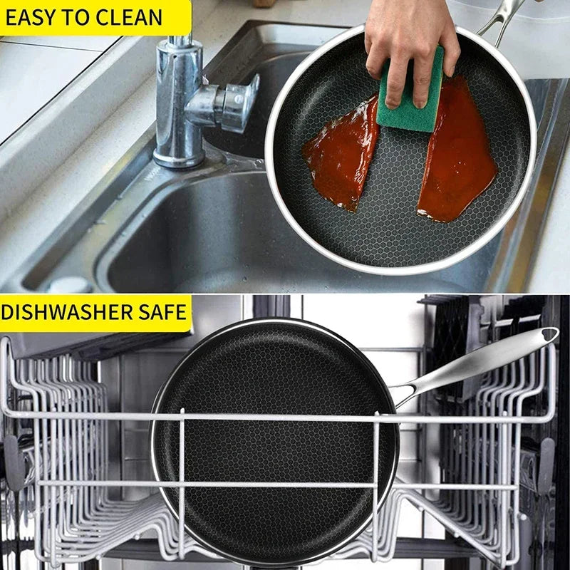 20/26/28CM Frying Pan Food Grade 304 Stainless Steel Non Stick Pan Honeycomb Pot Bottom Induction Cooker Gas Stove General Wok
