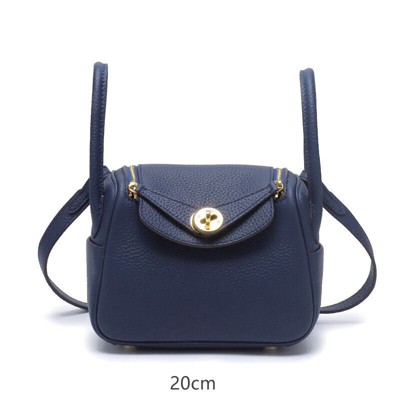 (20/26/30) Real Leather Gold Clasp Box Tote w/ Zipper Handbag Shoulder Bag Purse Buy Our Tea