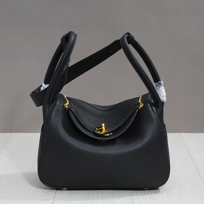 (20/26/30) Real Leather Gold Clasp Box Tote w/ Zipper Handbag Shoulder Bag Purse Buy Our Tea