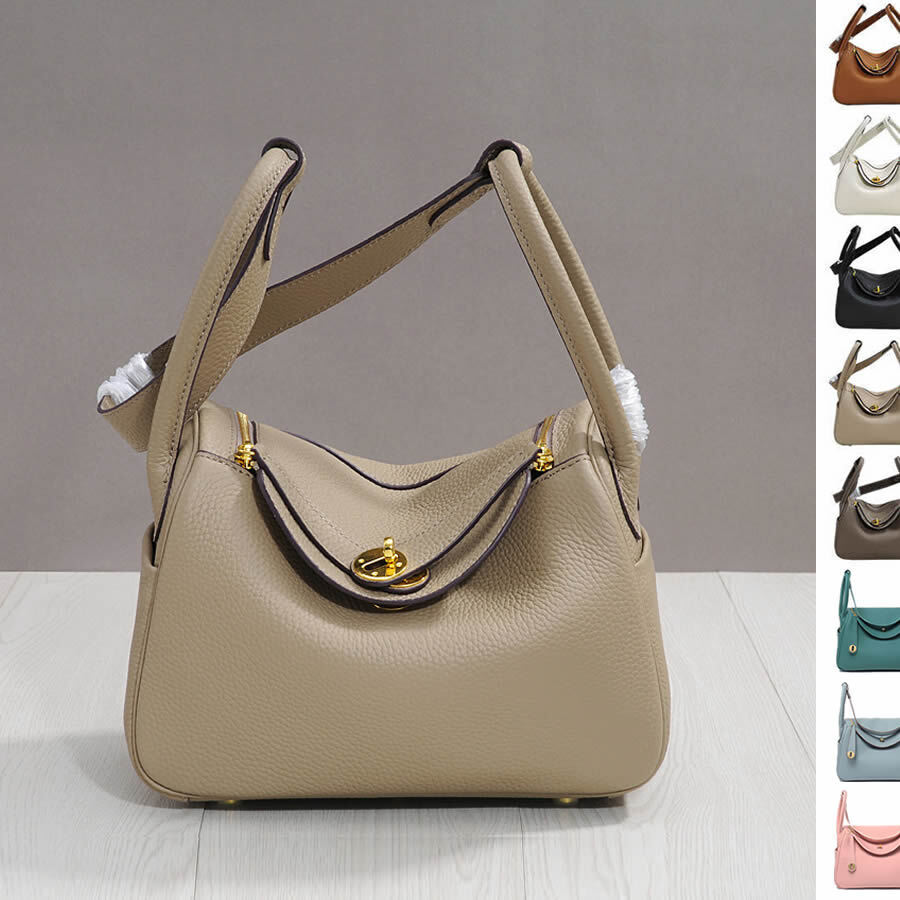 (20/26/30) Real Leather Gold Clasp Box Tote w/ Zipper Handbag Shoulder Bag Purse Buy Our Tea