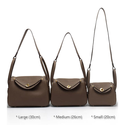 (20/26/30) Real Leather Gold Clasp Box Tote w/ Zipper Handbag Shoulder Bag Purse Buy Our Tea