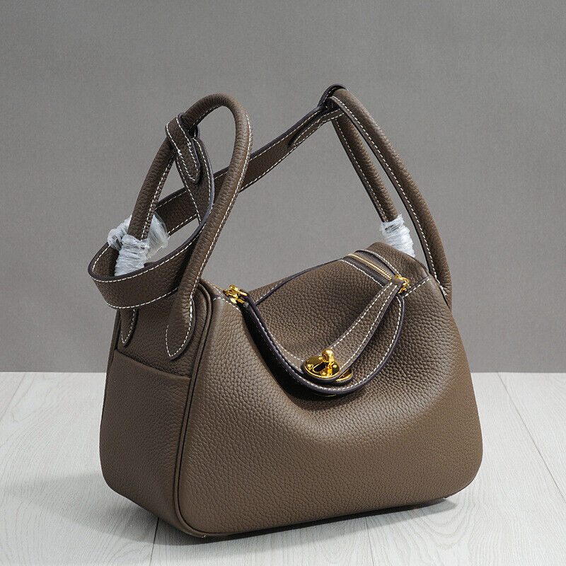 (20/26/30) Real Leather Gold Clasp Box Tote w/ Zipper Handbag Shoulder Bag Purse Buy Our Tea