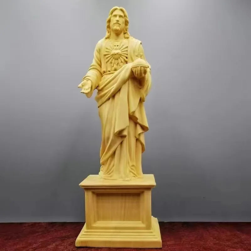 20.5cm Traditional Hand Carving Home Living Room Church Decoration Solid Wood Catholic Wood Carving Jesus Statue Ornaments