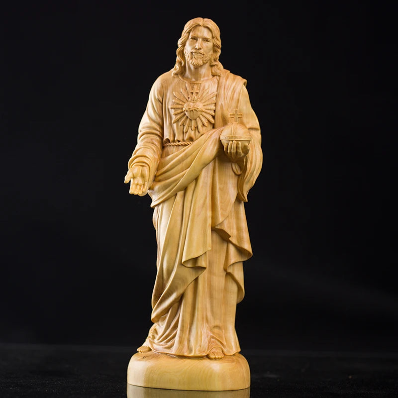 20.5cm Traditional Hand Carving Home Living Room Church Decoration Solid Wood Catholic Wood Carving Jesus Statue Ornaments