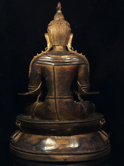 20"Tibet Temple Collection Old Bronze Cinnabar Gilding Amitayus Buddha Guanyin Sitting Buddha Worship Hall Town house Exorcism