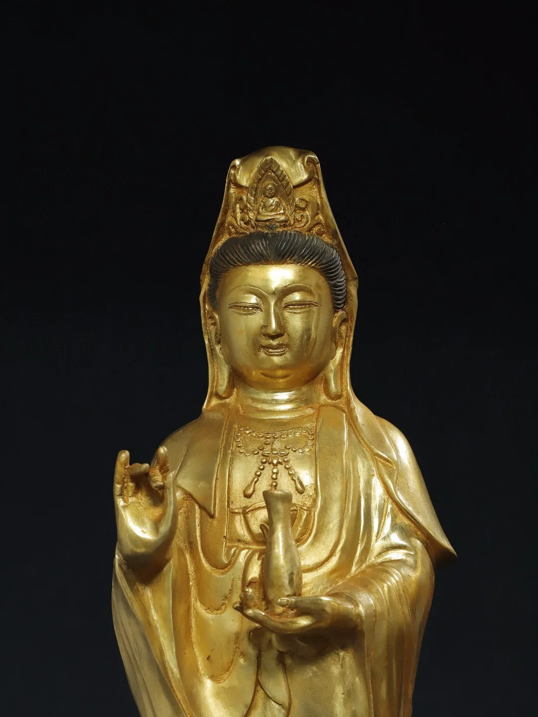 20"Tibet Temple Collection Old Bronze Gilded Cinnabar Three Sages Shakyamuni Guanyin Buddha Lotus Platform Set Worship Hall