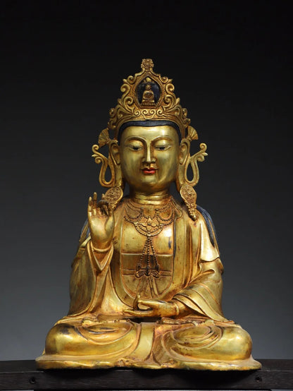 20"Tibet Temple Collection Old Bronze Gilded Northern Wei Buddha Guanyin Bodhisattva Sitting Buddha Worship Hall Town house