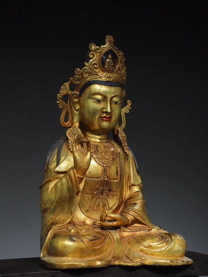 20"Tibet Temple Collection Old Bronze Gilded Northern Wei Buddha Guanyin Bodhisattva Sitting Buddha Worship Hall Town house