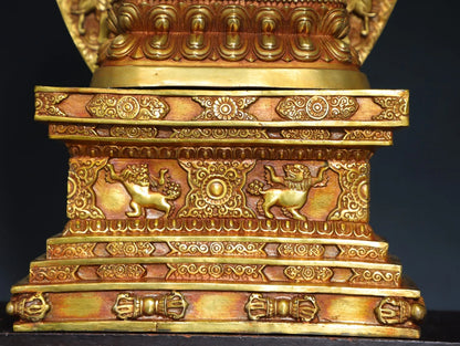 20"Tibetan Temple Collection Old Bronze Gilded Cinnabar Medicine Buddha Amitabha Buddha Platform Worship Hall Town House